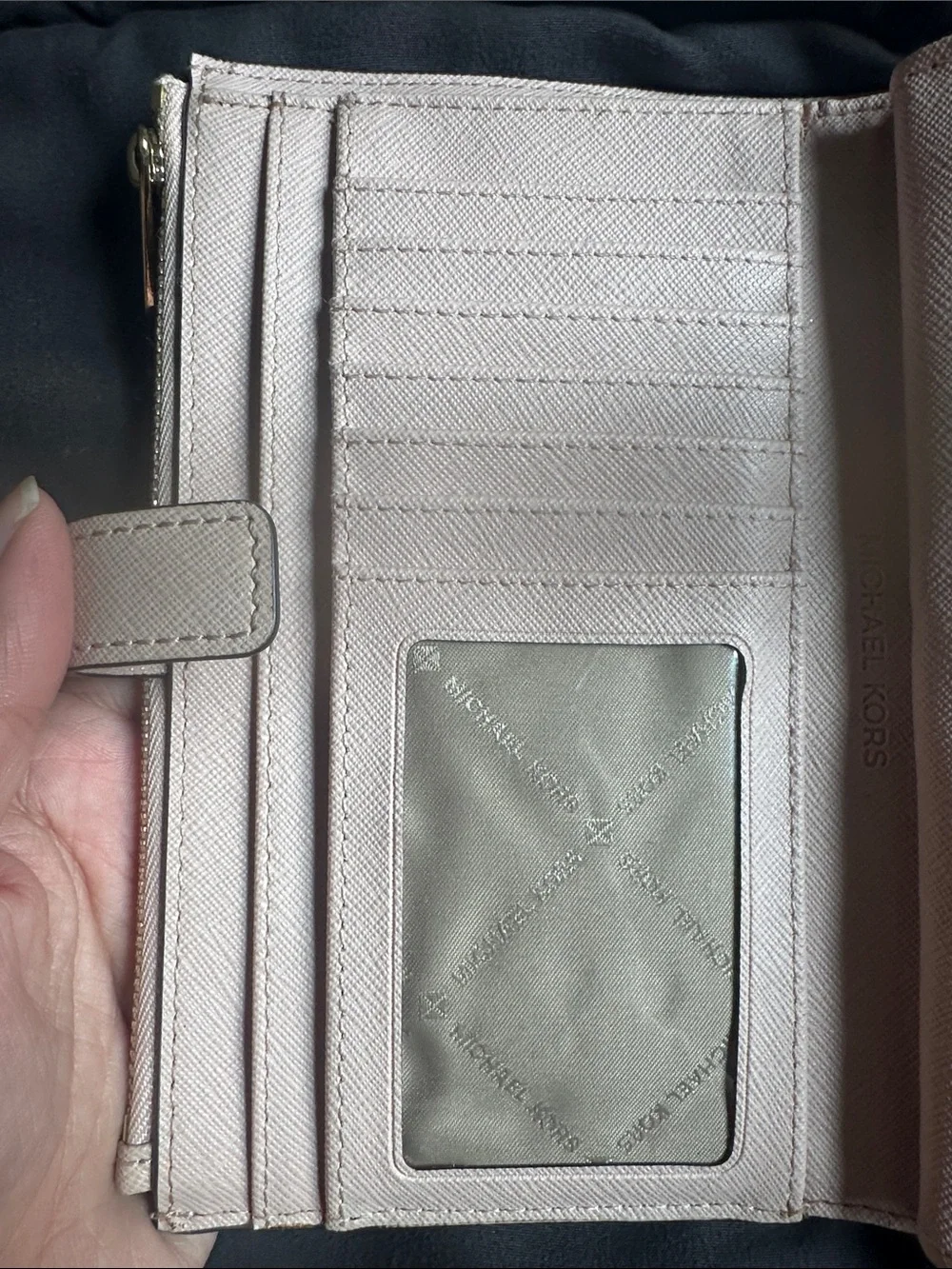 Michael Kors Baby Pink Metallic Wristlet Clutch with Strap